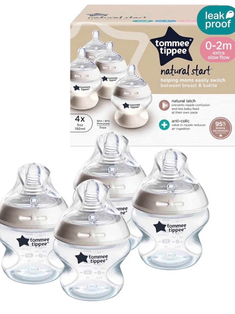 Tommee Tippee Natural Start Baby Bottles — Clear (4-Pack)